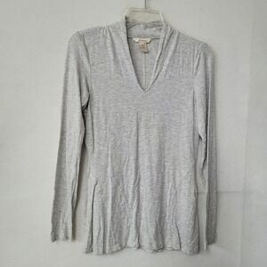Sundance Light Gray V Neck Long‎ Sleeve Tunic Top Women's Size Small Stretch